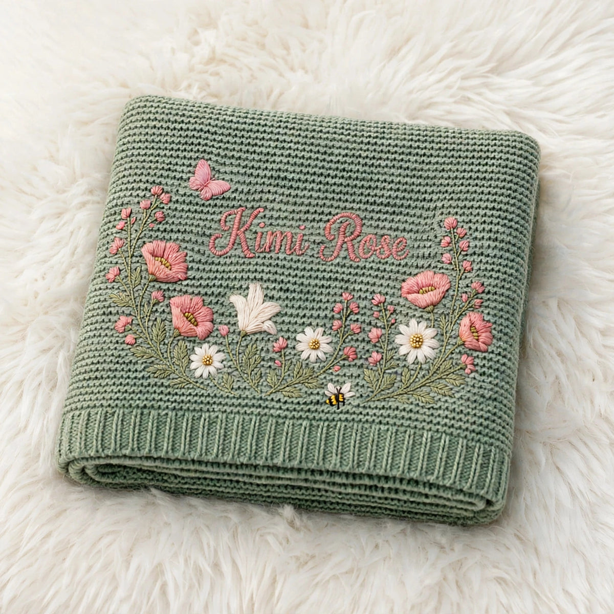 Personalized Wildflower Baby Blanket with Name - Custom Baby Girl Gift