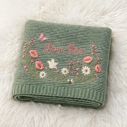Personalized Wildflower Baby Blanket with Name - Custom Baby Girl Gift