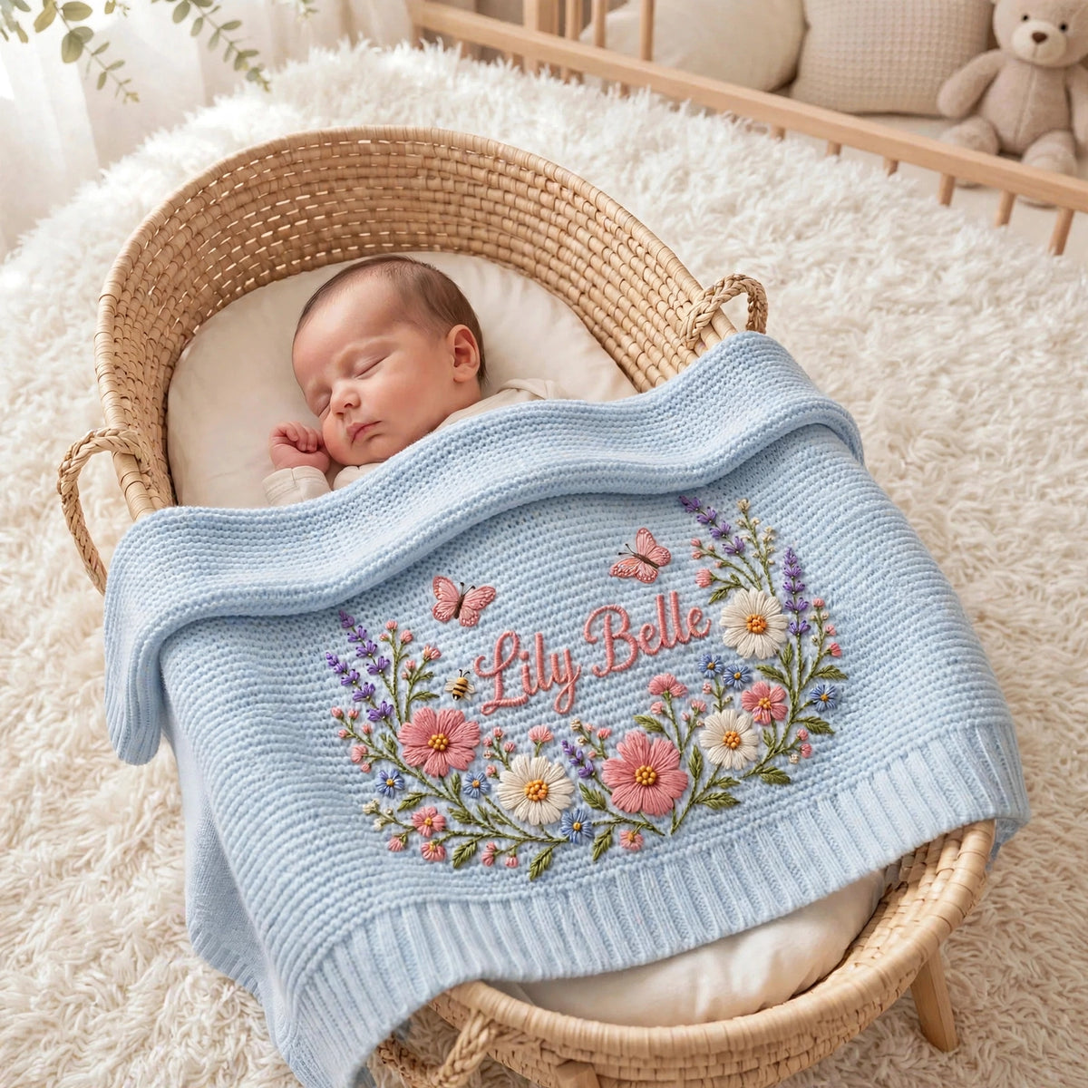 Personalized Floral Wreath Baby Blanket | Custom Name Embroidered Baby  Blanket