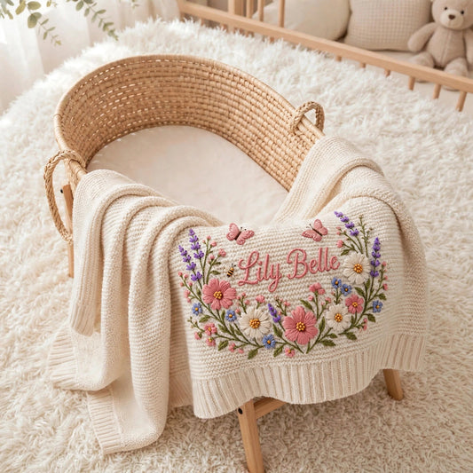 Personalized Floral Wreath Baby Blanket | Custom Name Embroidered Baby  Blanket