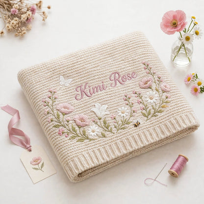 Personalized Wildflower Baby Blanket with Name - Custom Baby Girl Gift