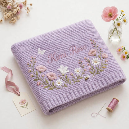 Personalized Wildflower Baby Blanket with Name - Custom Baby Girl Gift