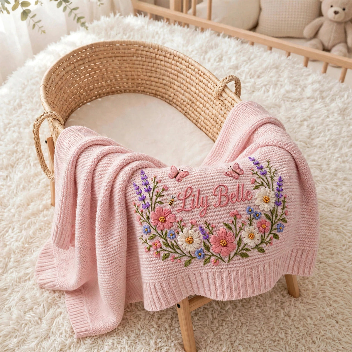 Personalized Floral Wreath Baby Blanket | Custom Name Embroidered Baby  Blanket