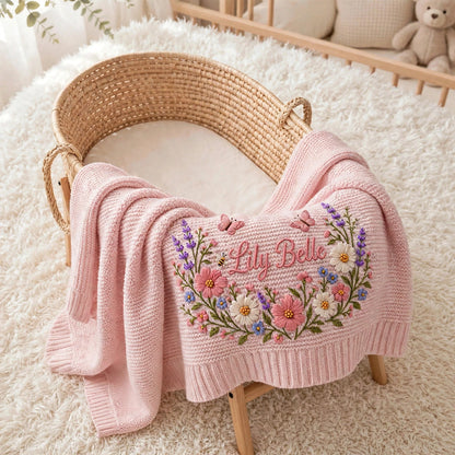 Personalized Floral Wreath Baby Blanket | Custom Name Embroidered Baby  Blanket