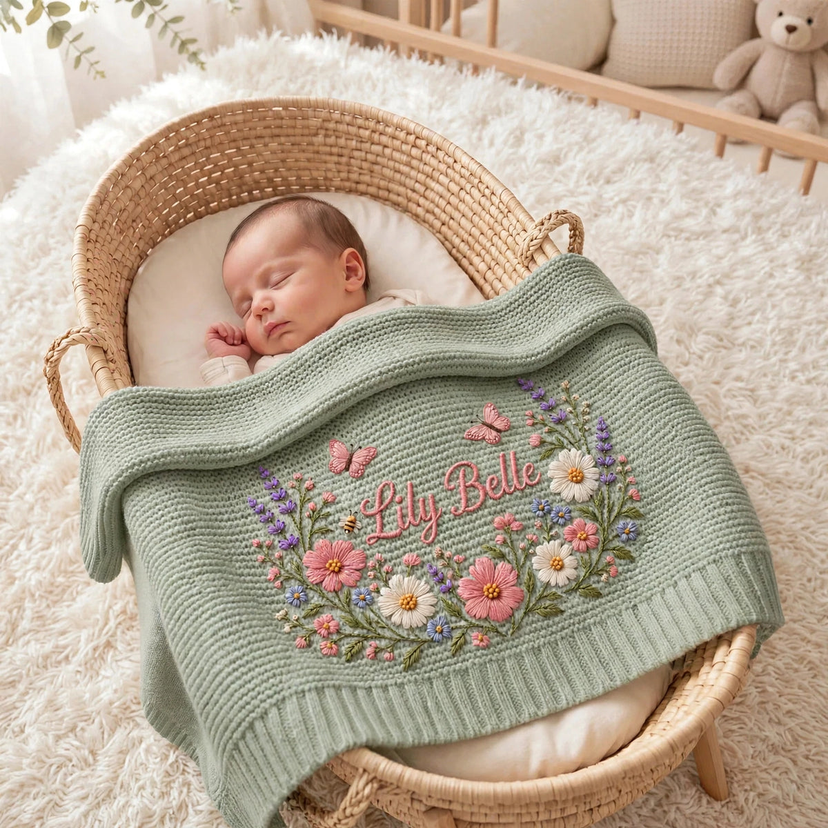 Personalized Floral Wreath Baby Blanket | Custom Name Embroidered Baby  Blanket