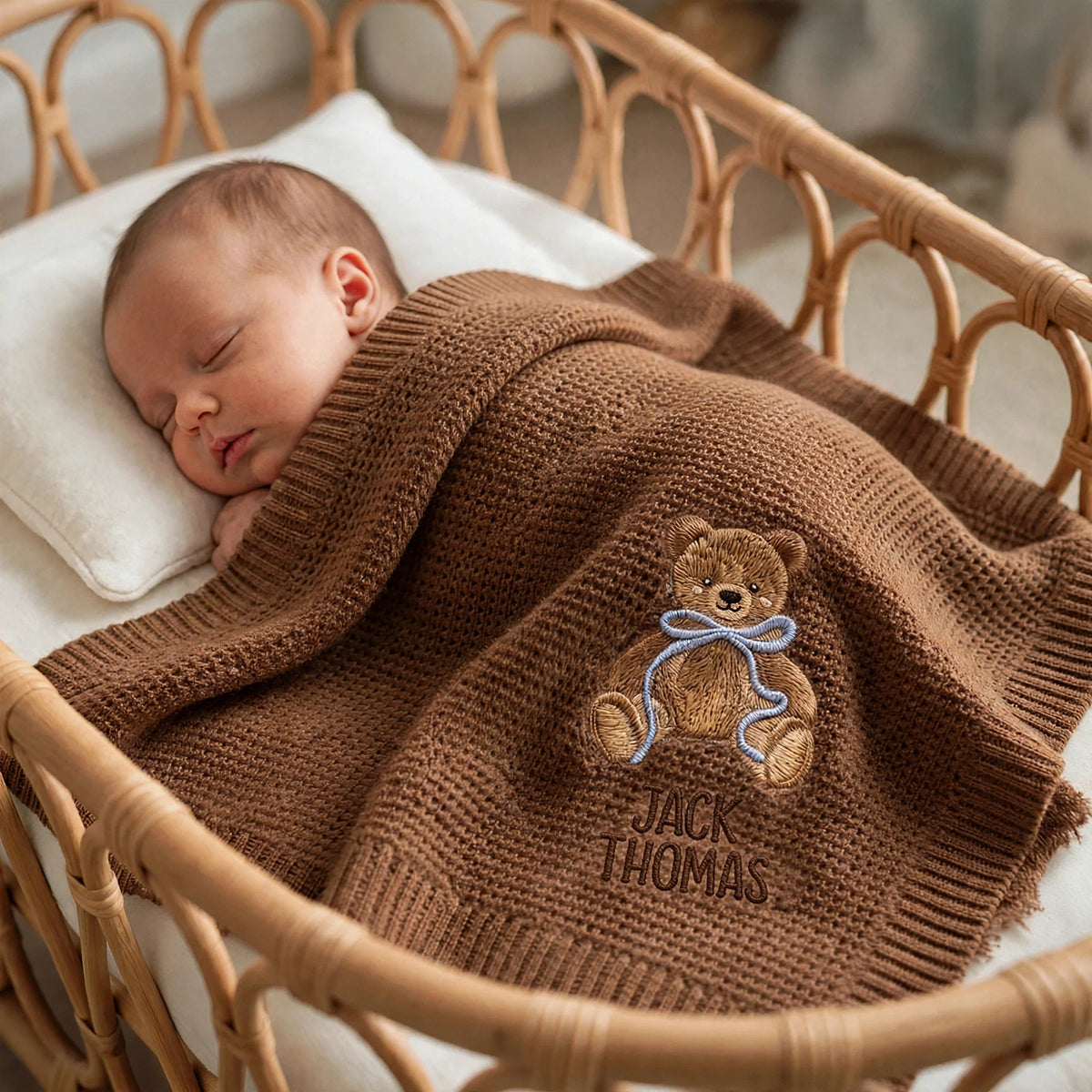 Personalized Teddy Bear Baby Blanket with Name - Custom Embroidered Keepsake