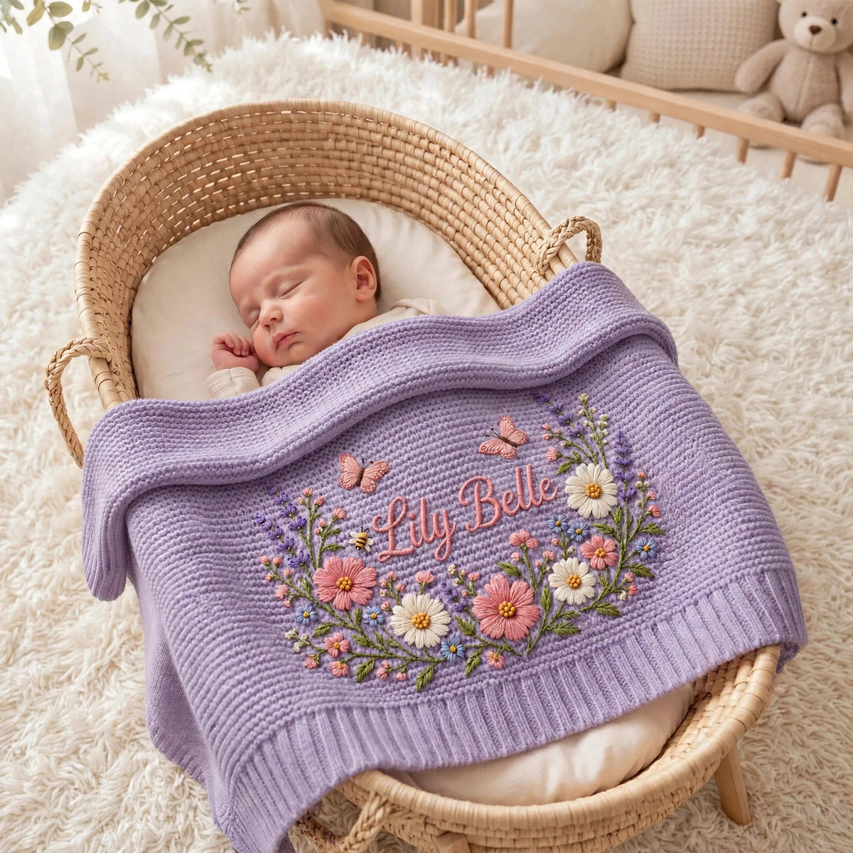 Personalized Floral Wreath Baby Blanket | Custom Name Embroidered Baby  Blanket