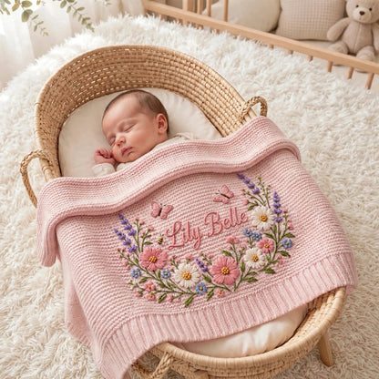 Personalized Floral Wreath Baby Blanket | Custom Name Embroidered Baby  Blanket