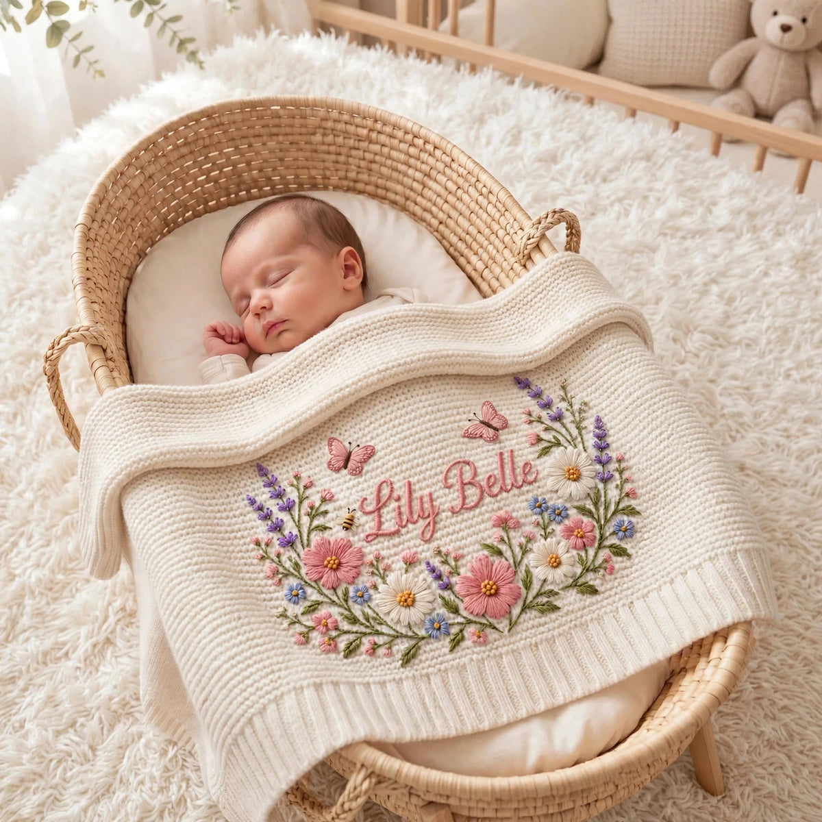 Personalized Floral Wreath Baby Blanket | Custom Name Embroidered Baby  Blanket